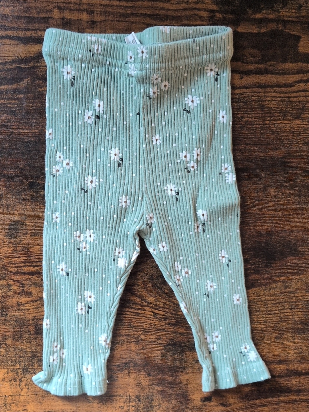 5/$25 Shein Mint Green Floral Ribbed Baby Leggings